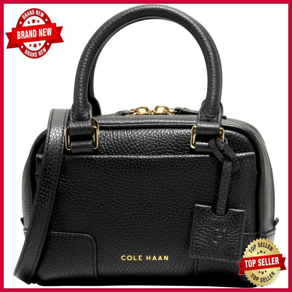 Leather Mini Satchel Crossbody Bag with Double Zip Closure